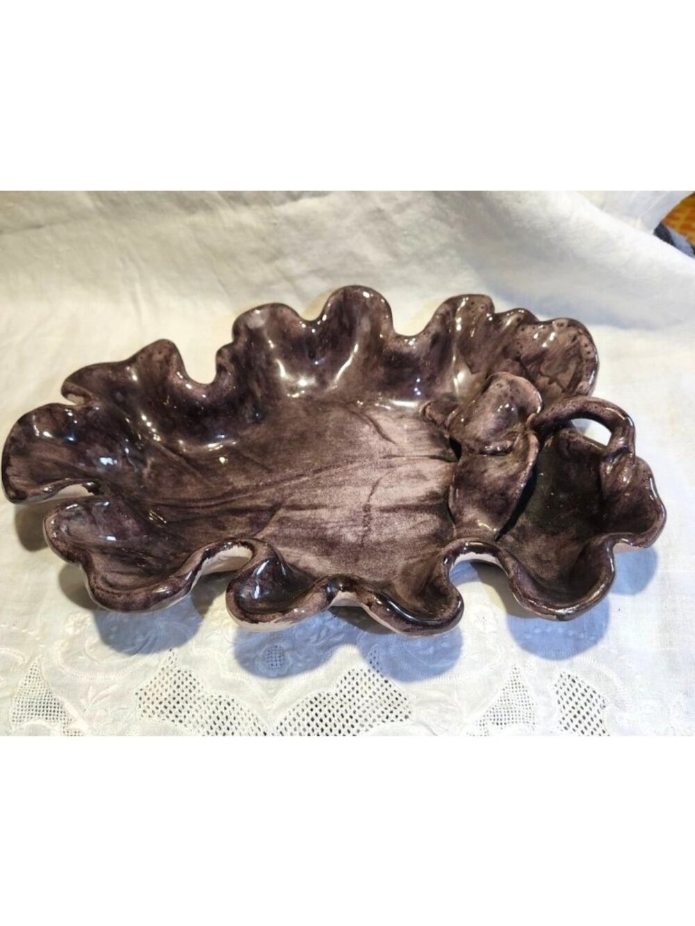 Vintage Stangl Terra Rose #3542 Purple Console Bowl Ruffled Edges 1950s Botanica